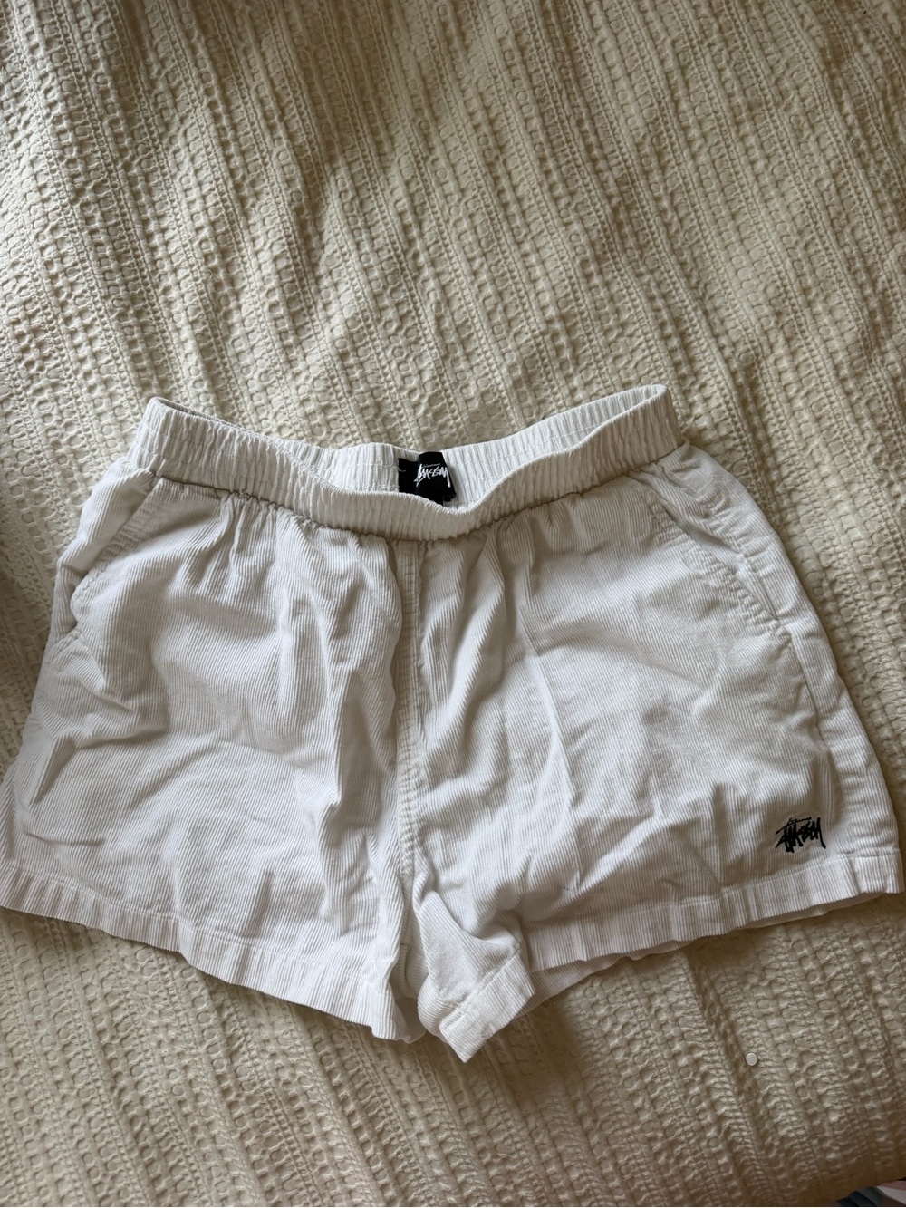 Stussy White Corduroy Elastic-Waist Shorts